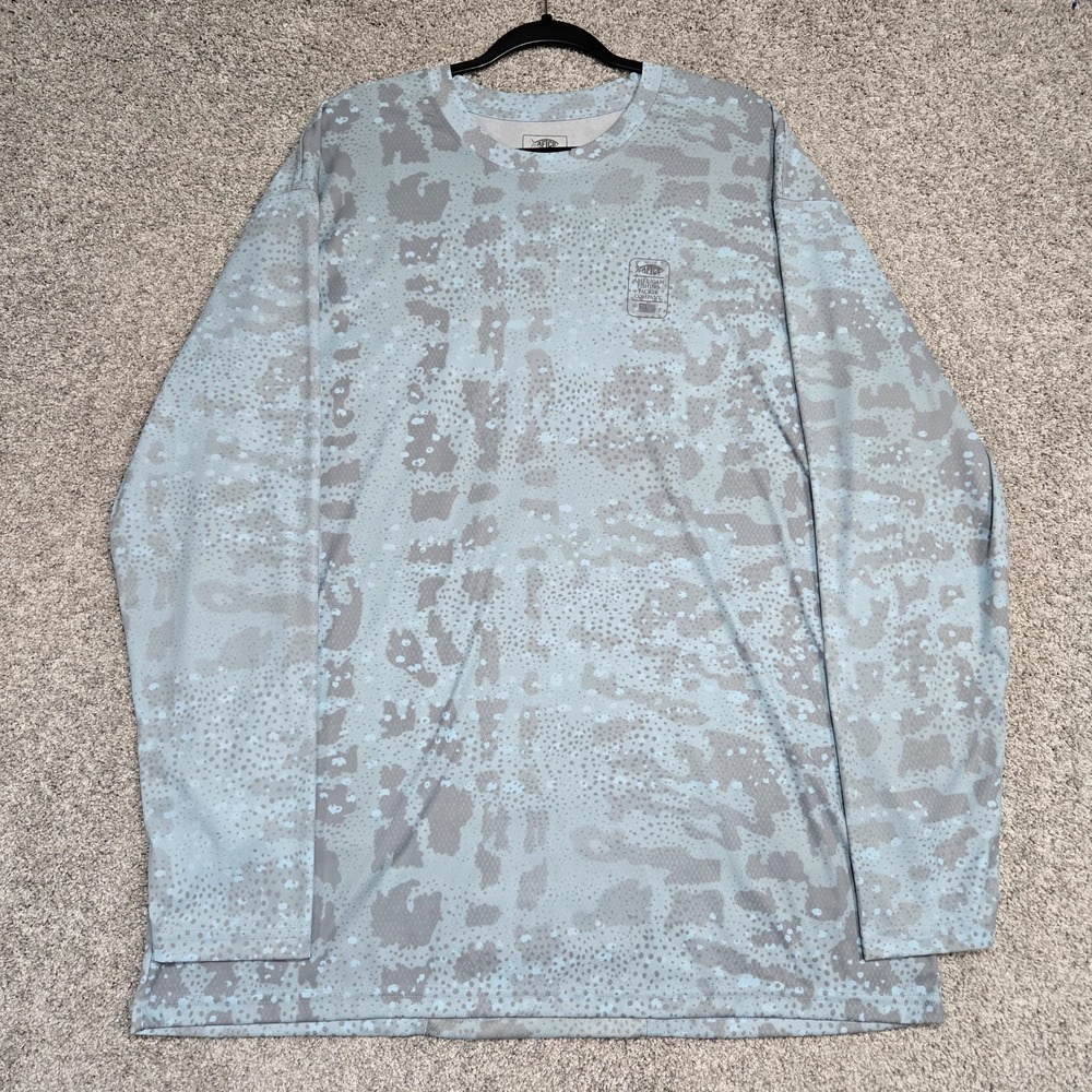 Aftco blue gray Camo Performance fishing T Shirt L/S Stretch Mens 2XL